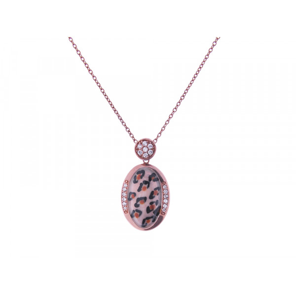 Pink Gold Plated Silver Pendant with Animal Print