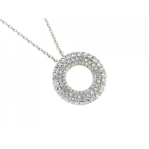 Platinum Plated Silver Pendant Circle with White Sapphires