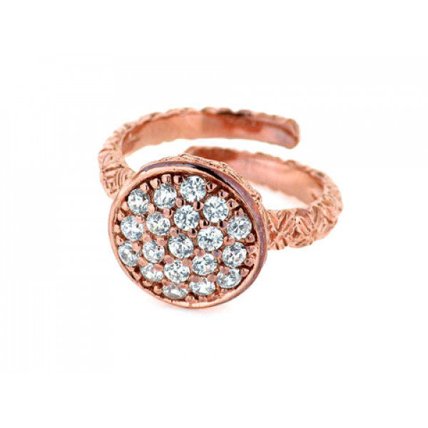 Pink Gold Plated Silver Round Ring with White Sapphires