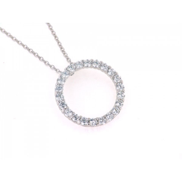 Platinum Plated Silver Pendant Circle with White Sapphires