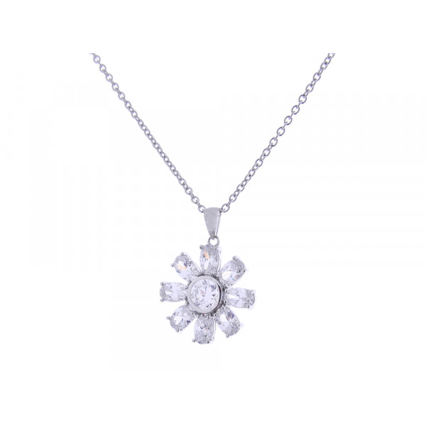 White Sapphire Silver Pendant in a Flower Design