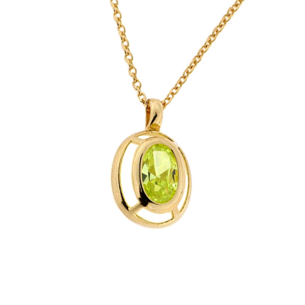 Minimal Gold Plated Silver Pendant with a Green Topaz