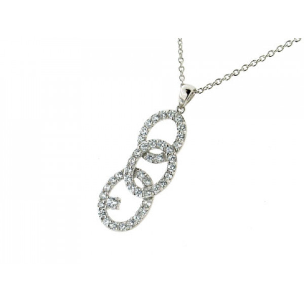 Platinum Plated Silver Pendant with Circles adorned with White Sapphires
