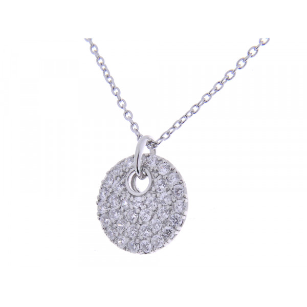 Silver Round Pendant with White Sapphires