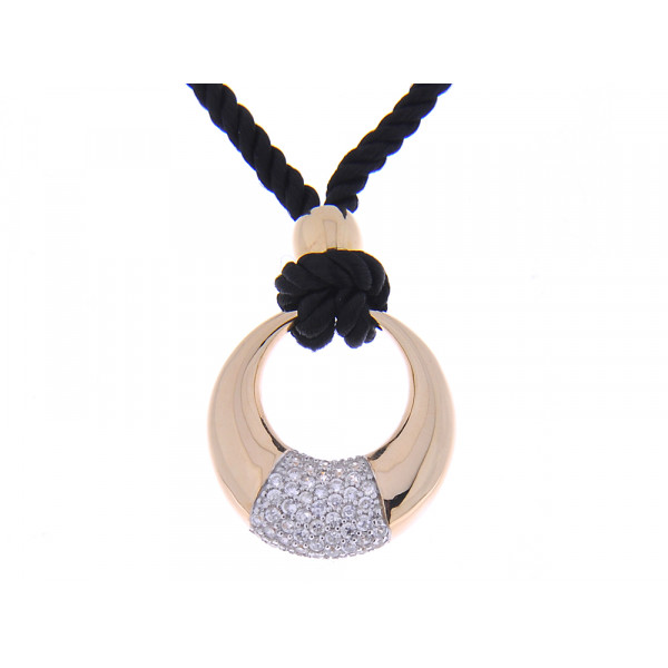 Gold Plated Silver Pendant with White Sapphires on a Black Cord