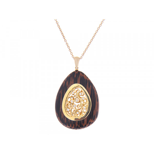 Pendant with White Sapphires and a Wood Effect set in Gold Plated Silver