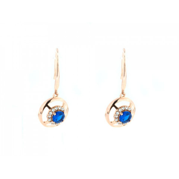 Blue Spinel Earrings set in Pink Gold Plated Silver