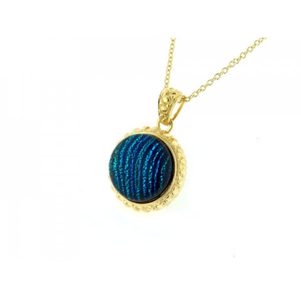 Gold Plated Silver Pendant with Blue Murano Glass