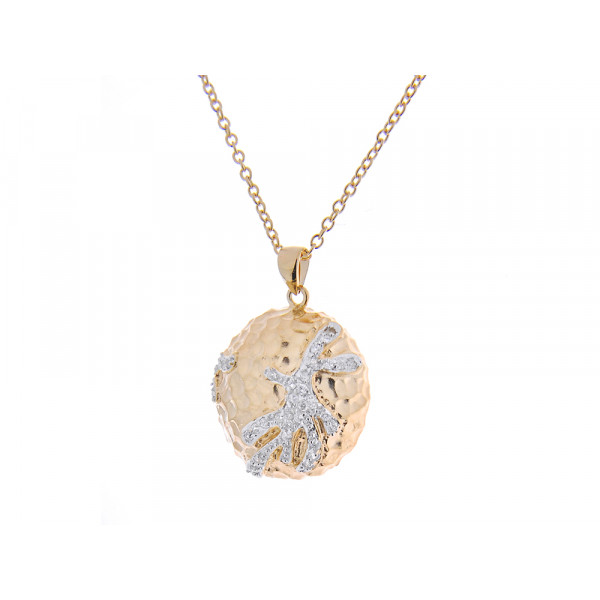 Gold Plated Silver Round Pendant with White Sapphires
