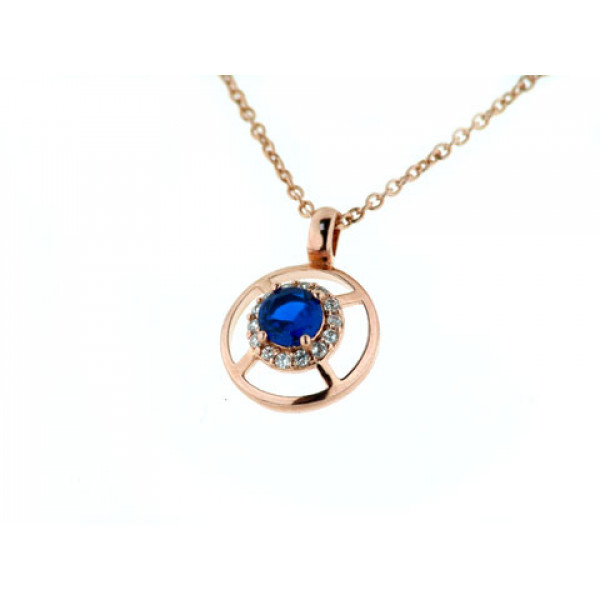 Pink Gold Plated Silver Pendant adorned with a Blue Spinel