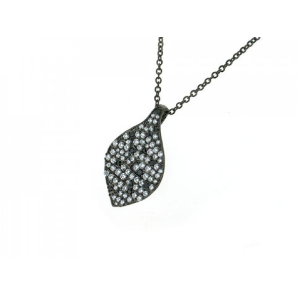 Minimal Black Platinum Plated Silver Pendant with White and Black Sapphires