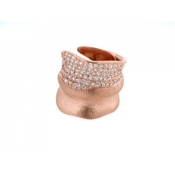 Pink Gold Plated Silver Ring with White Sapphires