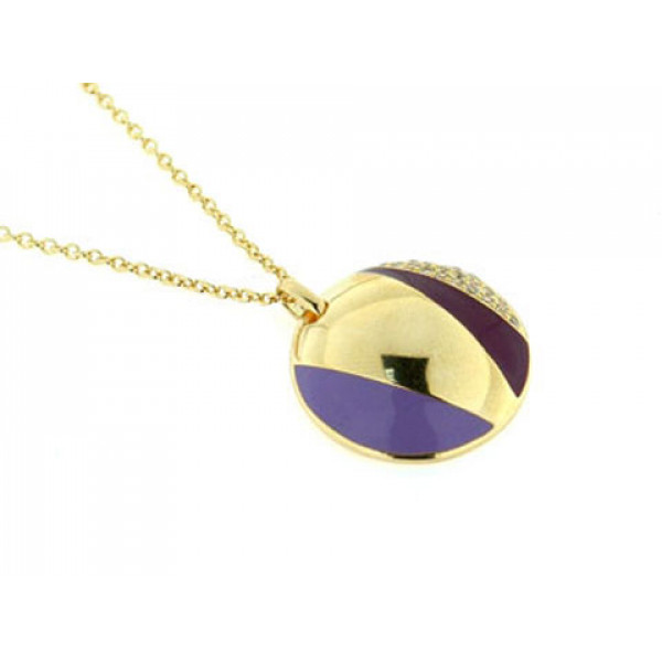 Gold Plated Silver Pendant with White Sapphires and Purple Enamels