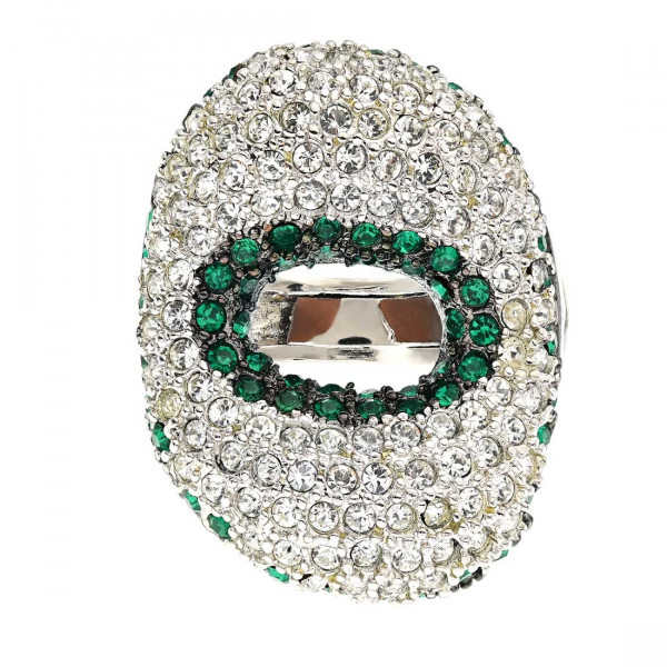 Statement Ring with Green and White Swarovski Crystals