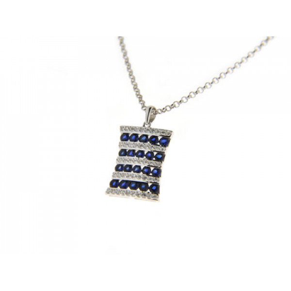 Platinum Plated Silver Necklace with White and Blue Sapphires