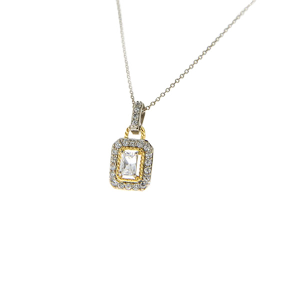 Two-Tone Silver Pendant with Gold Plating and White Sapphires