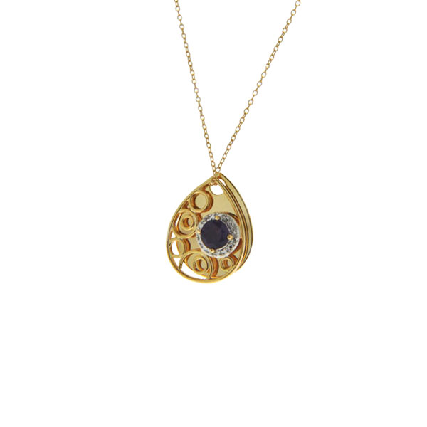 Gold Plated Silver Pendant with an Amethyst and White Sapphires