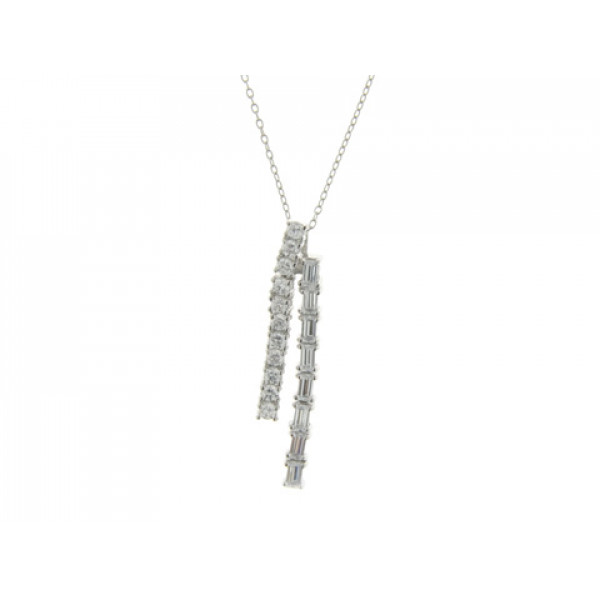 Minimal Pendant with White Sapphires set in Platinum Plated Silver