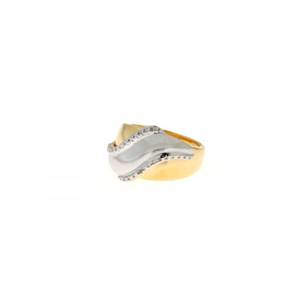 Δίχρωμο Ασημένιο Δαχτυλίδι με Επιμετάλλωση Κίτρινου Χρυσού και Λευκά Ζαφείρια