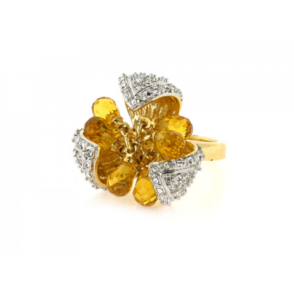 Sabrina Carrera Gold Plated Statement Ring with Swarovski Crystals in a flower design