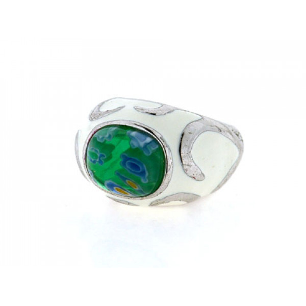 Sabrina Carrera Bombe Ring with a Green Murano and White Enamel