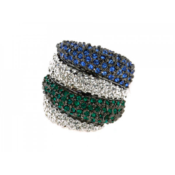 Δαχτυλίδι με Λευκά Ζαφείρια και Μπλε και Πράσινα Swarovski