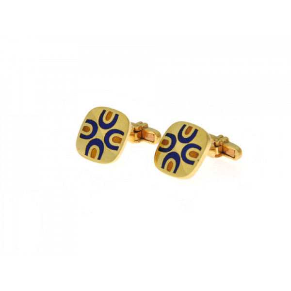 Gold Cuff Links with Blue Royal Enamels