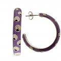 Platinum Plated Silver Hoop Earrings with Purple and White Enamels