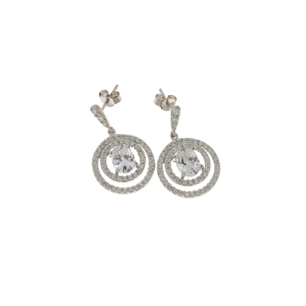 Platinum Plated Silver Drop Earrings with White Sapphires