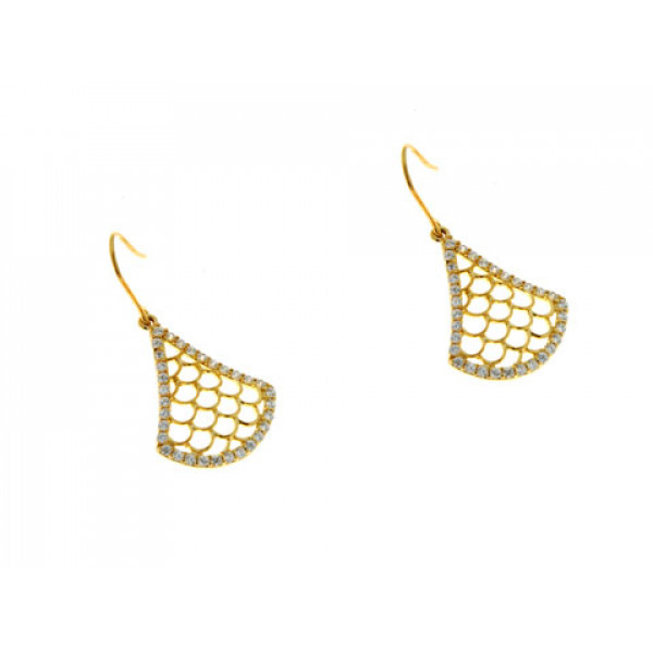 Drop Earrings in Gold Plated Silver adorned with White Sapphires