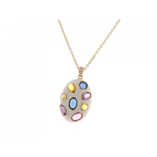 Pendant with White Enamel and Multicolored Topaz set in Gold Plated Silver