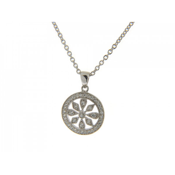 Platinum Plated Silver Minimal Pendant adorned with White Sapphires