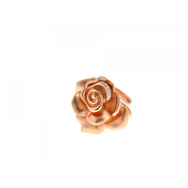 Pink Gold Plated Silver Floral Ring with White Sapphires