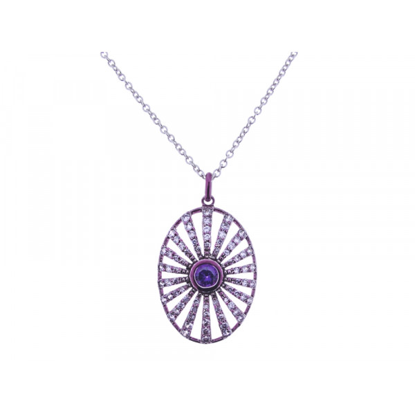 Silver Pendant with Purple Platinum Platinng, Amethyst, and White Sapphires
