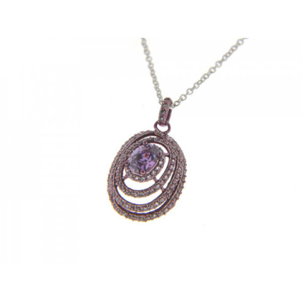 Amethyst Pendant set in Purple Platinum Plated Silver