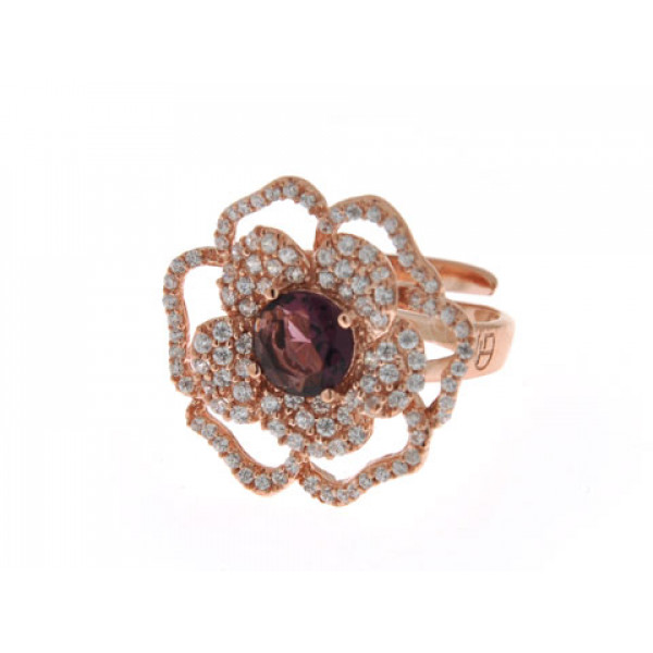 Pink Gold Plated Silver Ring with an Amethyst and White Sapphires