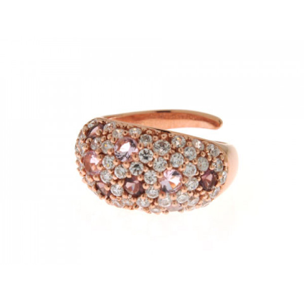 Pink Gold Plated Silver Ring adorned with Amethysts, Pink Quartz and White Sapphires