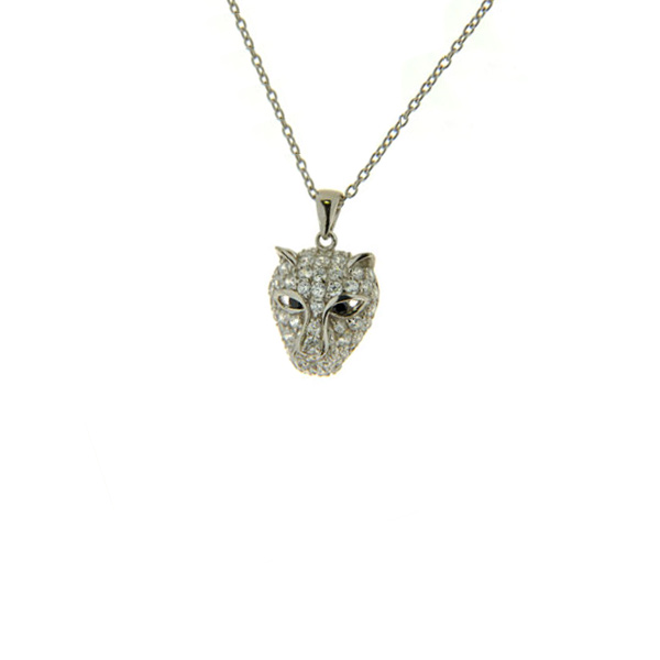 Panther Pendant with White Sapphires in Platinum Plated Silver