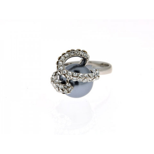 Elaborate Ring with a Grey Pearl and White Sapphires