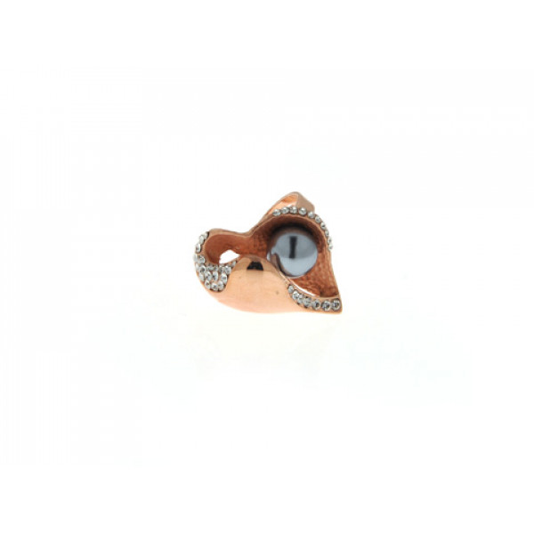 Statement Ring with a Grey Pearl in Pink Gold Plating