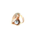 Statement Ring with a Grey Pearl in Pink Gold Plating