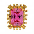 Gold Plated Statement Ring with a Pink and White Swarovski Crystals