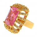 Gold Plated Statement Ring with a Pink and White Swarovski Crystals