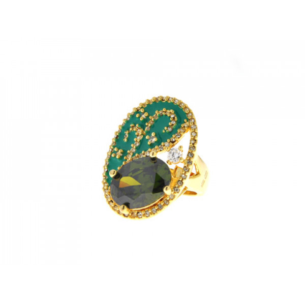 Επίχρυσο Δαχτυλίδι με Swarovski και Πράσινο Σμάλτο Επίχρυσο Δαχτυλίδι με Swarovski και Πράσινο Σμάλτο