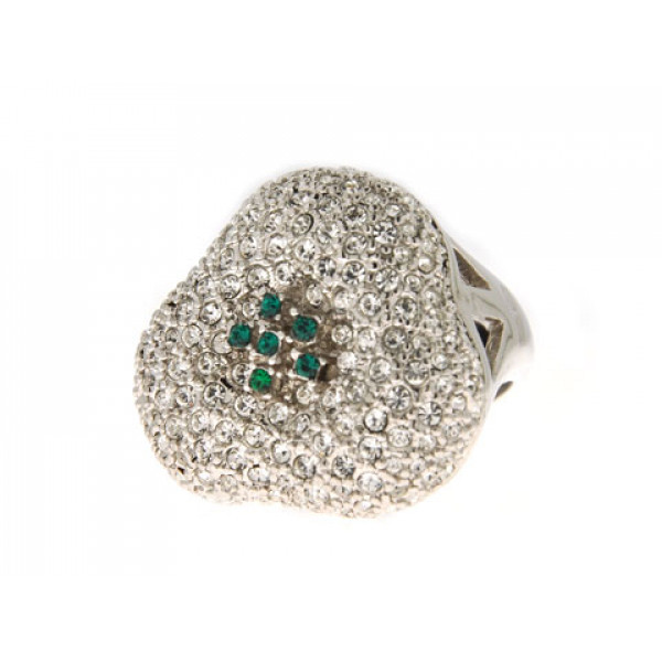 Statement Ring with Platinum Plating and Green and White Swarovski Crystals