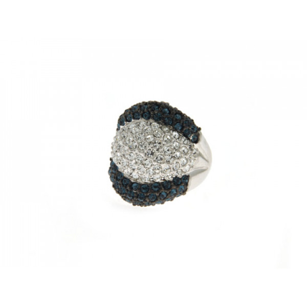 Platinum Plated Statement Ring with Blue and White Swarovski Crystals