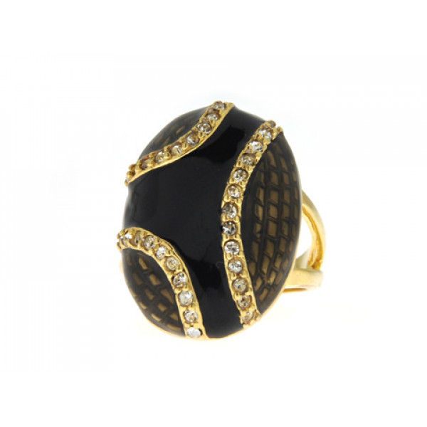 Gold Plated Ring with Black Enamel and White Sapphires