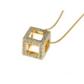 Cube Pendant with Gold Plating and White Sapphires
