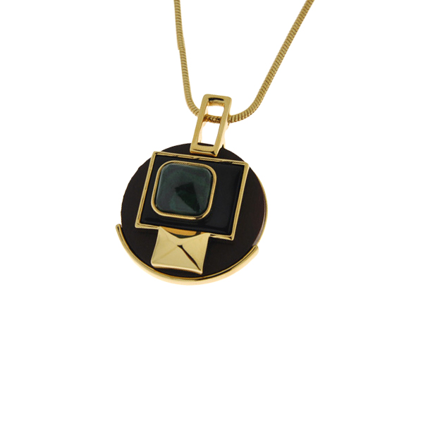 Pendant with Gold Plating, Black and Green Crystals and Cook
