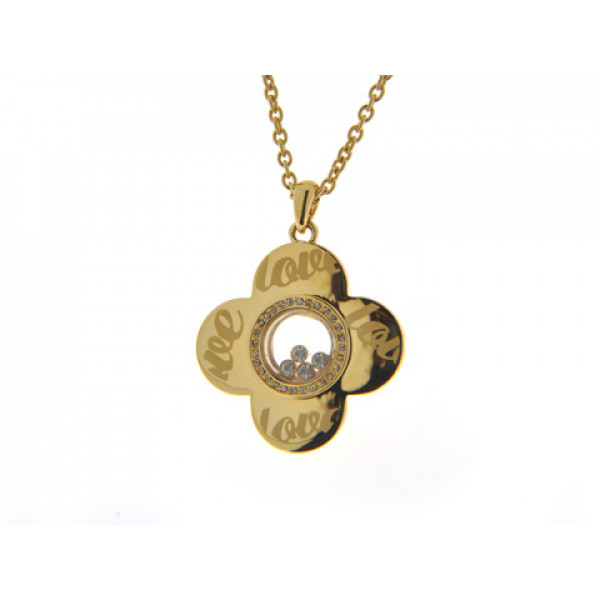 Love Pendant with White Sapphires and Gold Plating